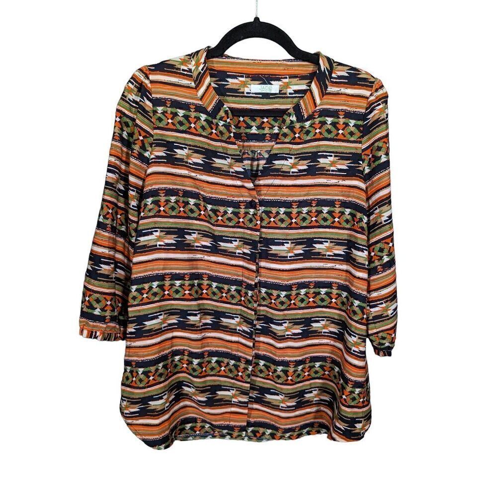 Jade 3/4 Length Sleeve Aztec Print V-Neck Women's M/L